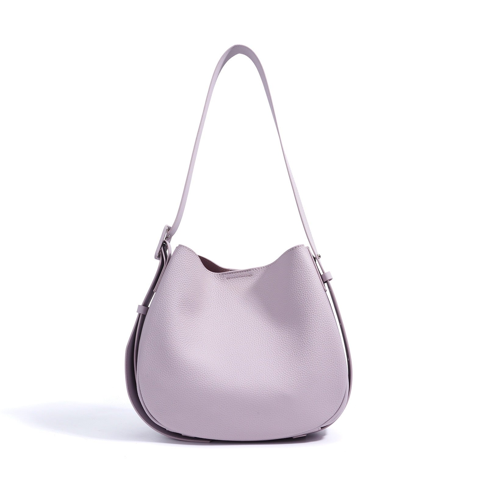 Womens Genuine Leather Wide Strap Commuter Bucket Shoulder Bag