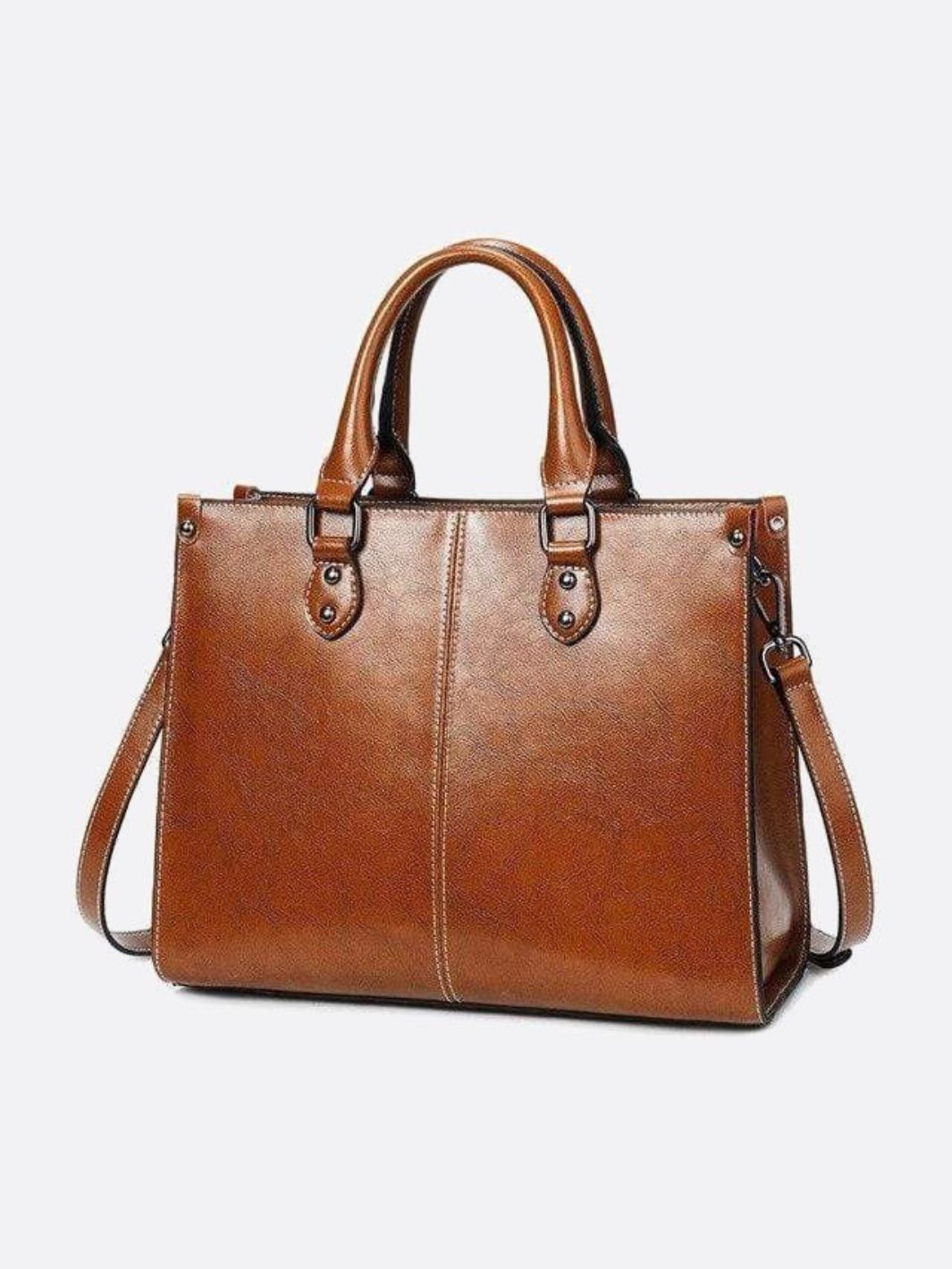 Vintage-Style Camel Leather Tote Bag – Professional & Timeless