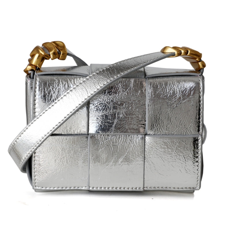 Delphine | Black Woven Leather Small Handbags Crossbody Flap Square Purse