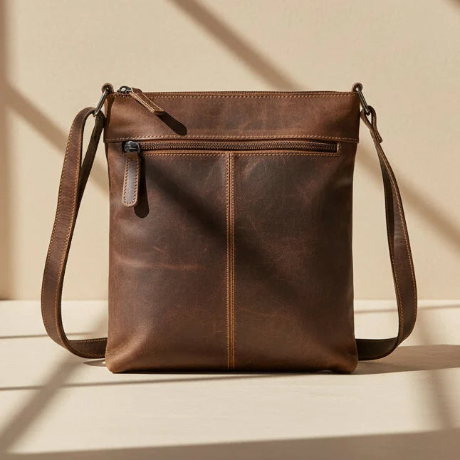 Greenwood Leather Cross Body Bag. Premium Full-Grain Leather Handbag with Multiple Pockets