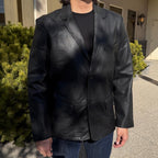 BOL Men’s Black Leather Blazer. Premium Lambskin Leather Two-Button Notch Lapel Jacket