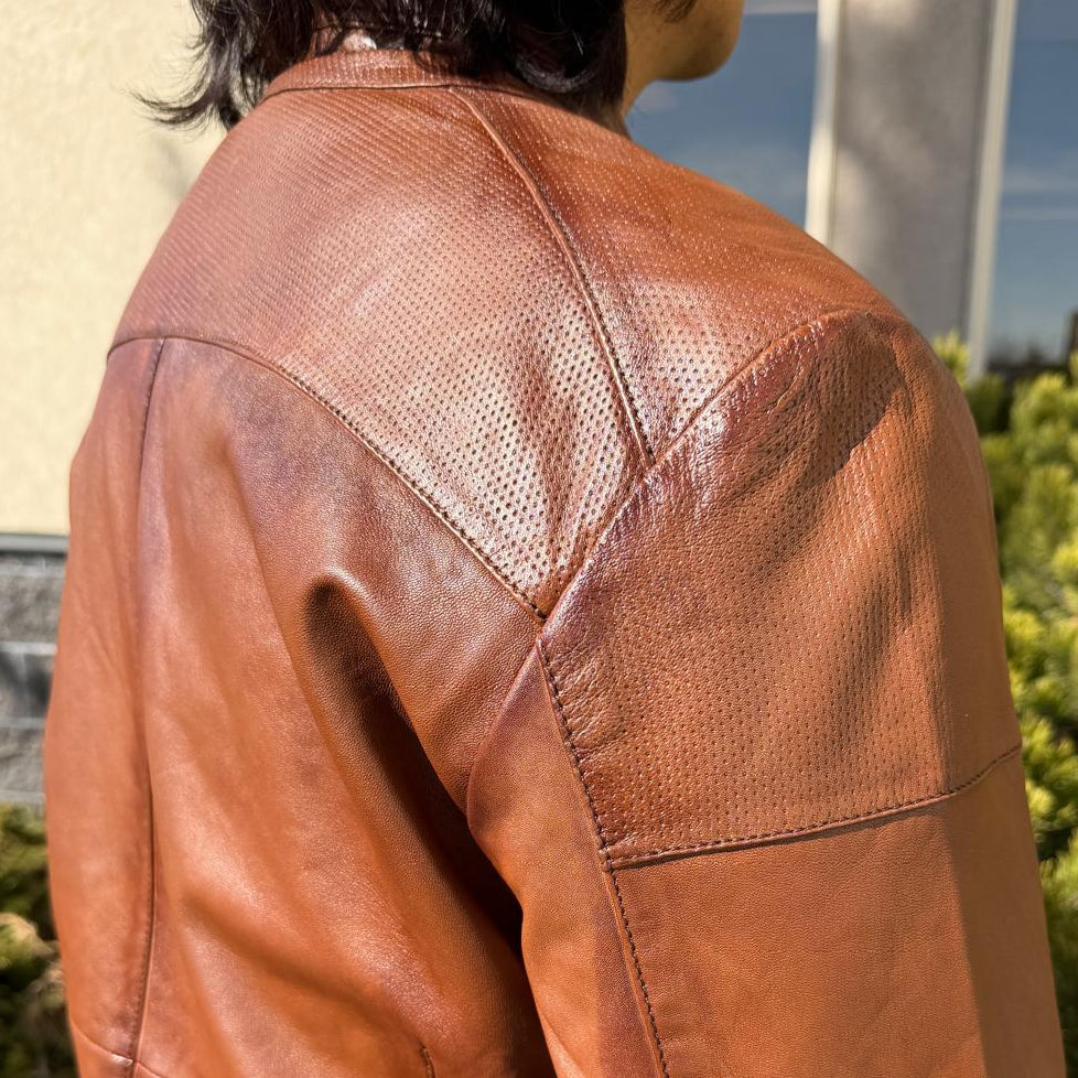 BOL Men’s Snap Collar Leather Racer Jacket. Genuine Sheep Leather Cafe Racer with 4 Zip Pockets
