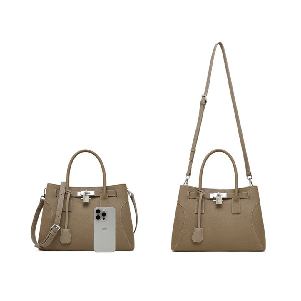 Womens Genuine Leather Platinum-Style Structured Shoulder Tote