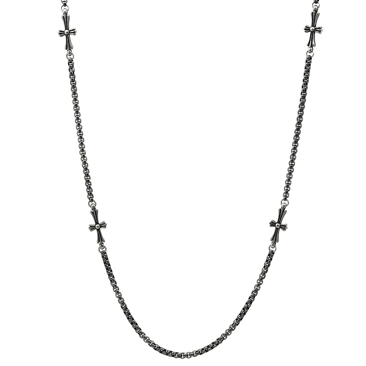 Men’s Oxidized Stainless Steel Round Link Chain and Crosses Biker Jewelry