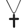 Men’s Black Stainless Steel Cross Pendant. Biker Necklace with Black CZ Accents