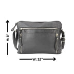 Leather Crossbody Slim Bag with Zippered Pockets & Adjustable Strap