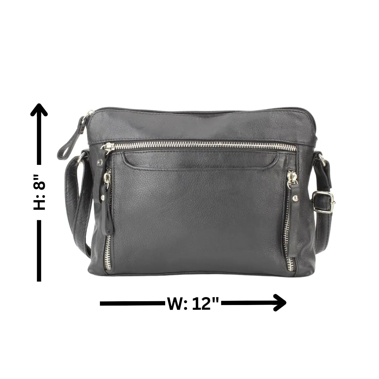 Leather Crossbody Slim Bag with Zippered Pockets & Adjustable Strap