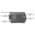 Leather Crossbody Slim Bag with Zippered Pockets & Adjustable Strap