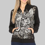 Women's Zip Up Hoodie with Angel Wings Print