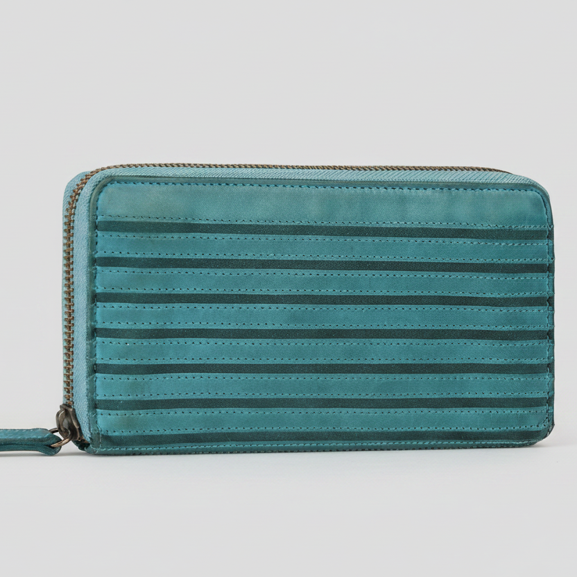 MET Women’s Leather Zip Around Wallet. Striped Textured Long Wallet