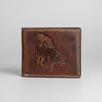 Men’s Genuine Cow Leather Bifold Wallet. Embossed Horse Design with RFID Protection