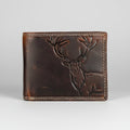 Men’s Genuine Cow Leather Bifold Wallet. Embossed Deer Design with RFID Protection