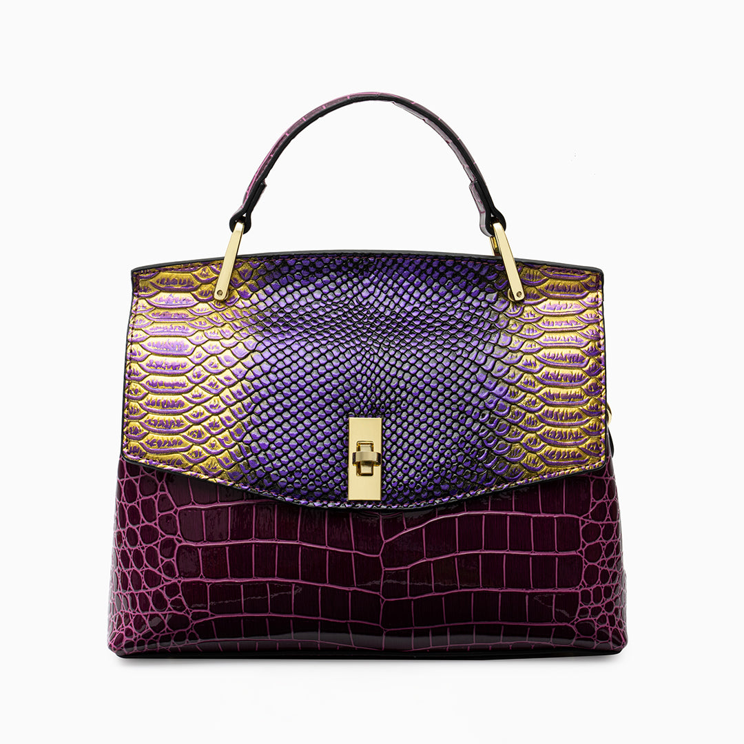 Lilly Iridescent Python & Croc-Embossed Top Handle Bag – Luxury Statement Satchel for Women