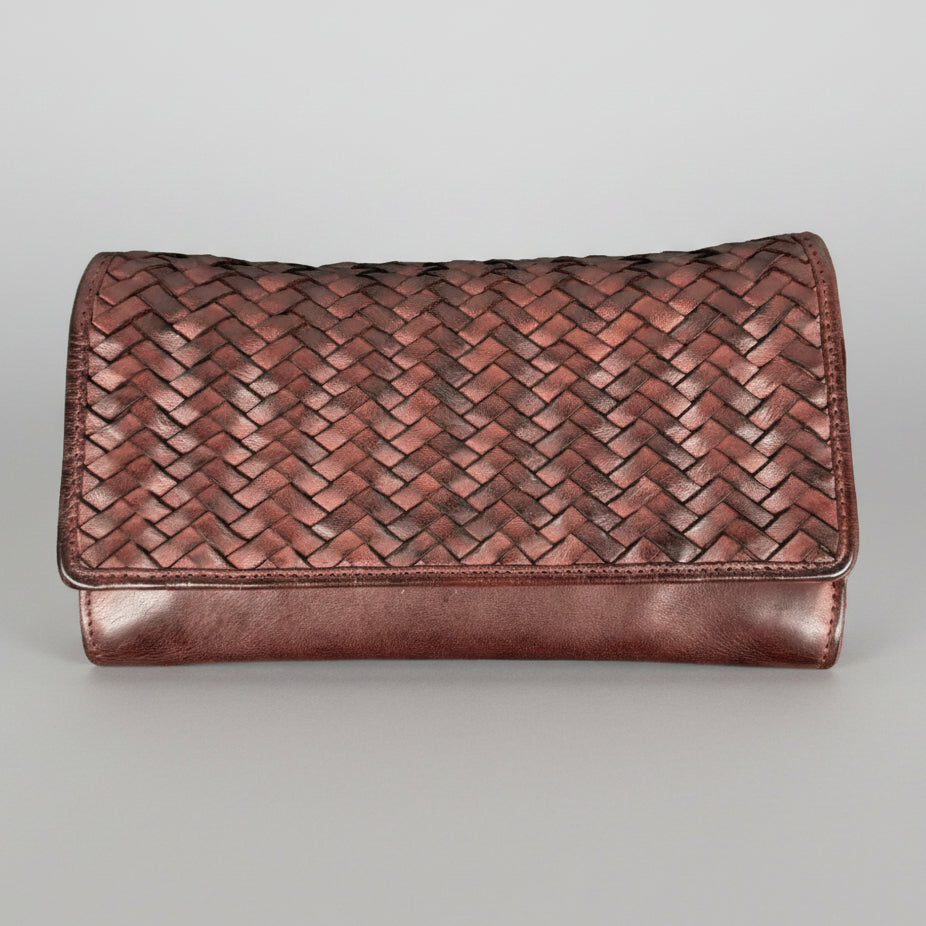 MET Women’s Leather Basket Weave Wallet. Artisan Woven Multi-Card Organizer
