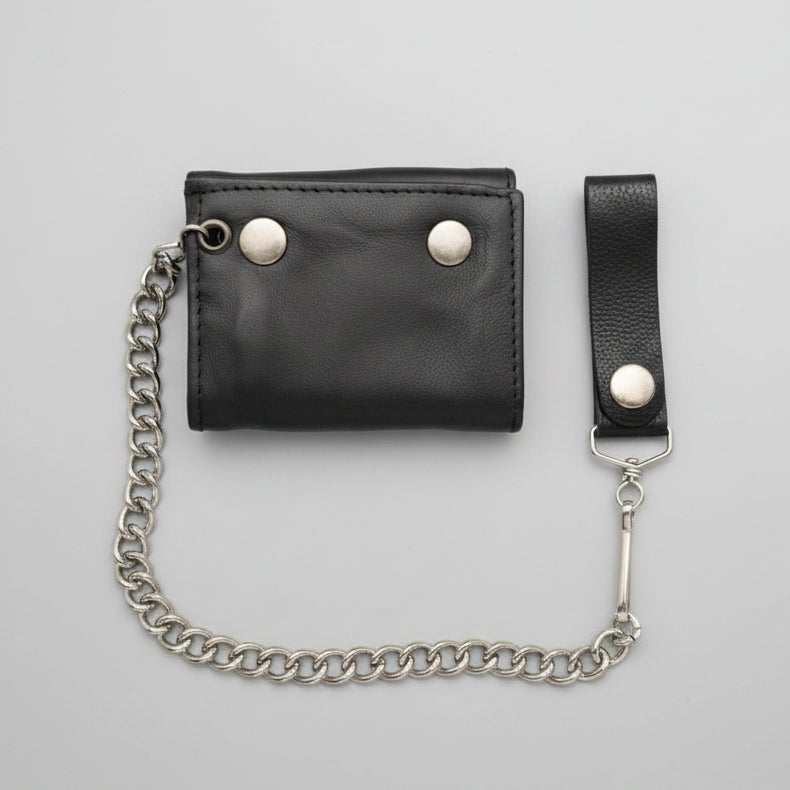 Men’s Black Leather Trifold Chain Wallet