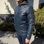 Men’s Hooded Leather Jacket. Sheep Leather Jacket with Removable Hood