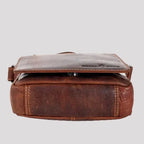Greenwood Leather Mini-Messenger Bag. Wax Pull-Up Leather Flap Over Bag