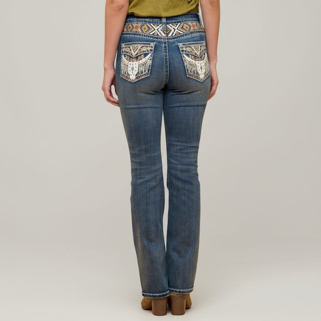 Westfield Eagle Women’s Embroidered Bootcut Jeans. Steerhead Bling Stretch Denim