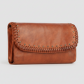 MET Women’s Leather Wallet. Tri-Fold Clutch Organizer with Studded and Whipstitch Detail