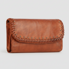 MET Women’s Leather Wallet. Tri-Fold Clutch Organizer with Studded and Whipstitch Detail