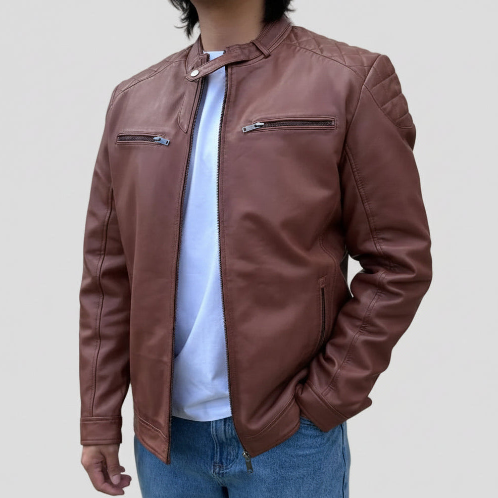 BOL Mens Alvin Lambskin Leather Jacket with Removable Hood
