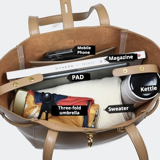 Womens Genuine Leather Vintage Lock Buckle Tote Bag