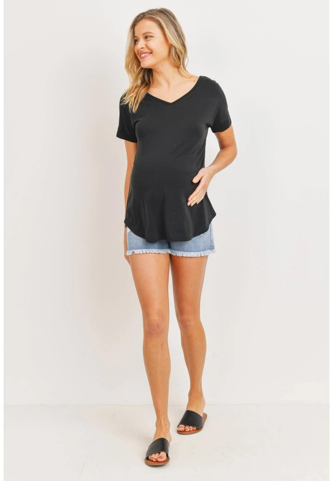 Open Back V-Neck Maternity Basic Tee Shirt