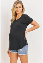 Open Back V-Neck Maternity Basic Tee Shirt