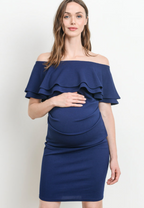 Double Ruffle Off Shoulder Maternity Dress