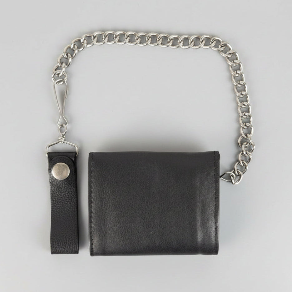 Men’s Black Leather Trifold Chain Wallet