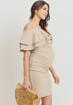 Double Ruffle Off Shoulder Maternity Dress
