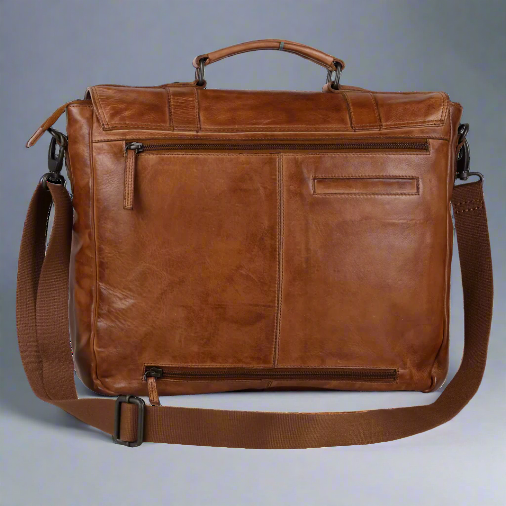 MET Premium Leather Laptop Bag. Messenger Briefcase with Detachable Shoulder Strap