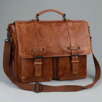 MET Premium Leather Laptop Bag. Messenger Briefcase with Detachable Shoulder Strap