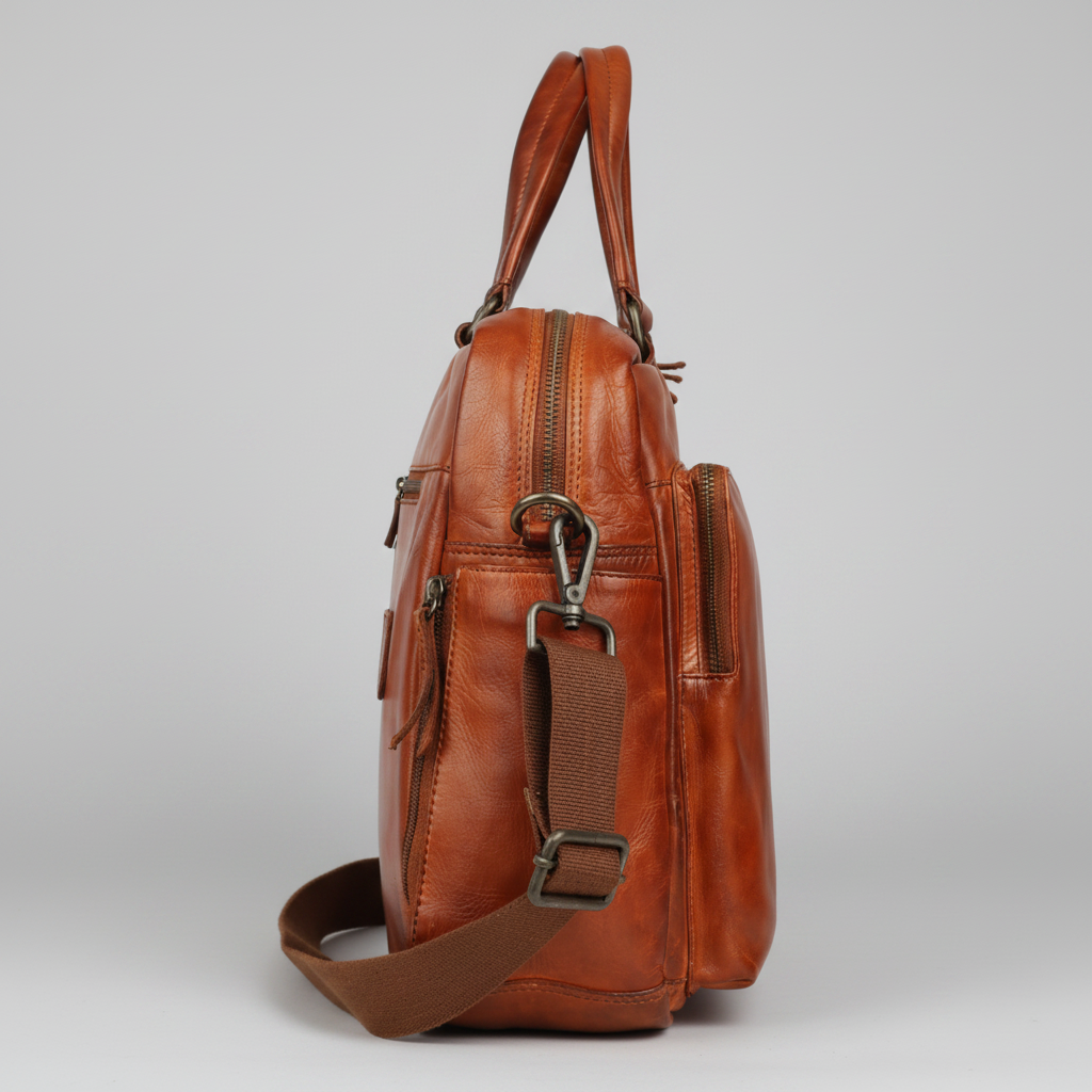 MET Premium Leather Laptop Messenger Bag. Professional Dual-Pocket Executive Briefcase