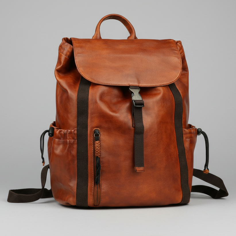 MET Two Adjustable Strap Leather Backpack. Premium Rucksack with Tech Sleeve