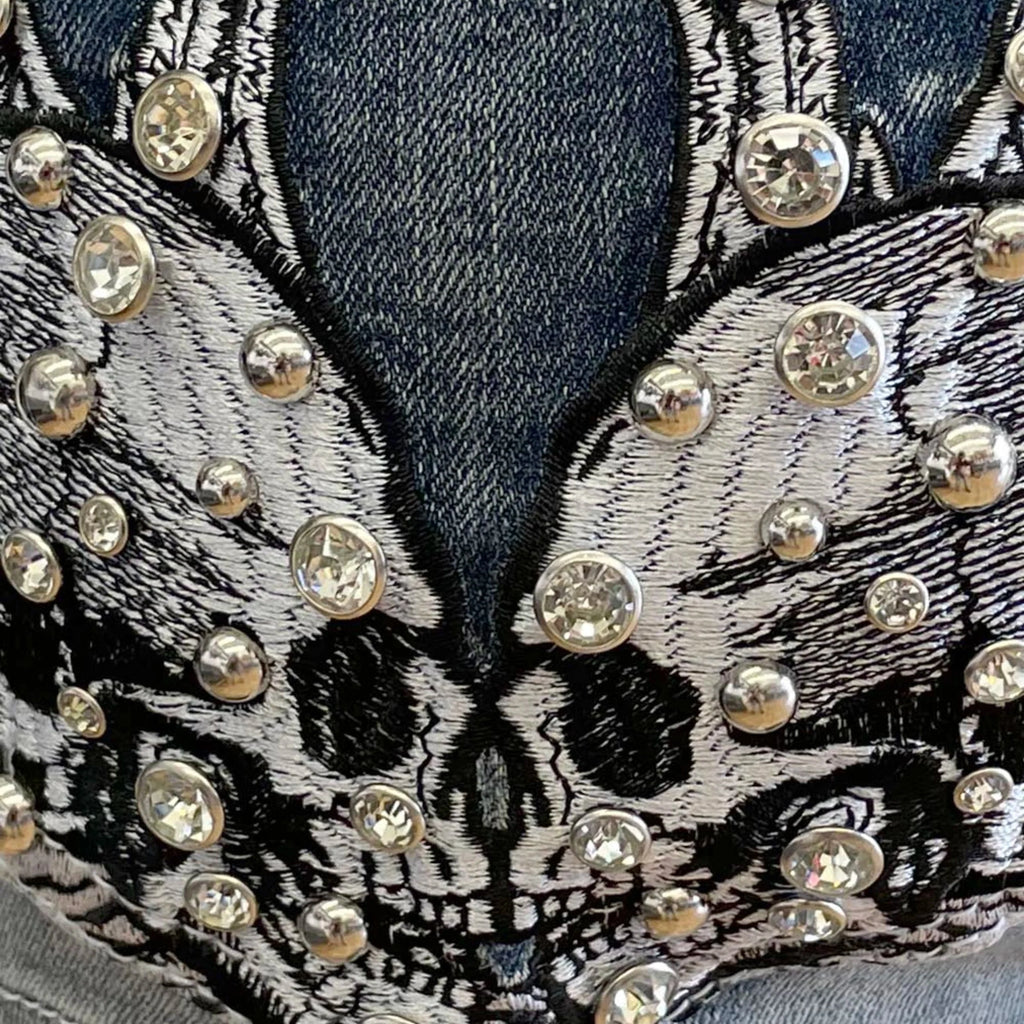 Bus Stop Women's Rhinestone Skull Wing Denim Shorts