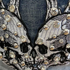 Bus Stop Women's Rhinestone Skull Wing Denim Shorts