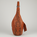MET Premium Leather Shoulder Bag. Elegant Hobo Bag with Laser-Engraved Floral Leaf Panels