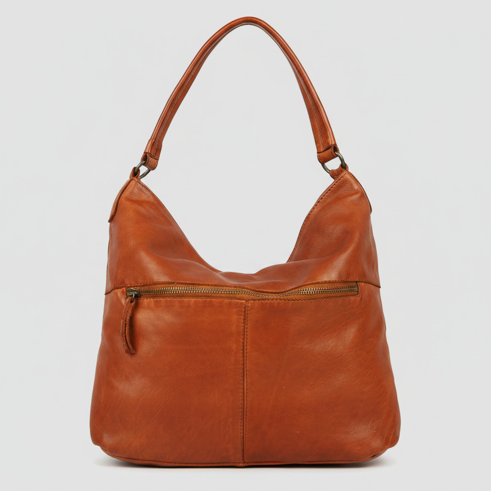 MET Premium Leather Handbag. Studded Hobo Tote with Artisan Scallop Embossing
