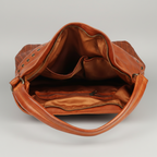 MET Premium Leather Handbag. Studded Hobo Tote with Artisan Scallop Embossing