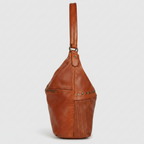 MET Premium Leather Handbag. Studded Hobo Tote with Artisan Scallop Embossing