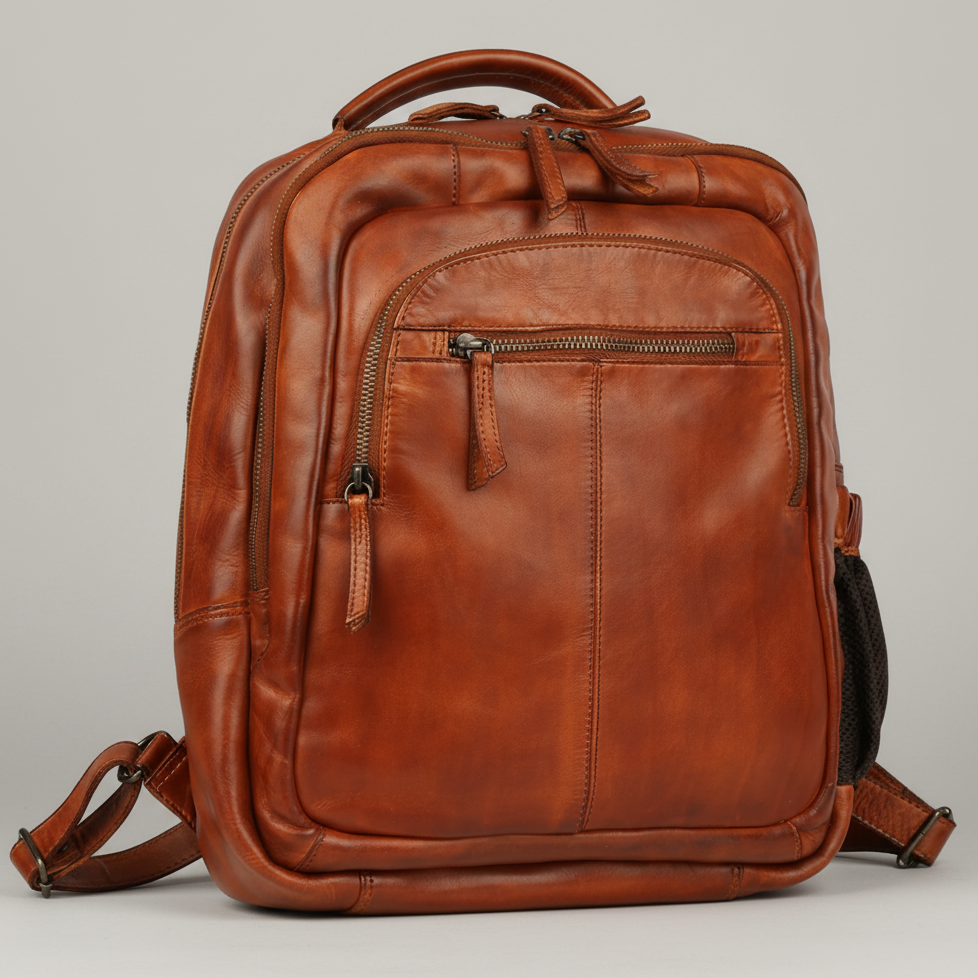 MET Premium Leather Backpack. Dual-Compartment Urban Commuter Pack