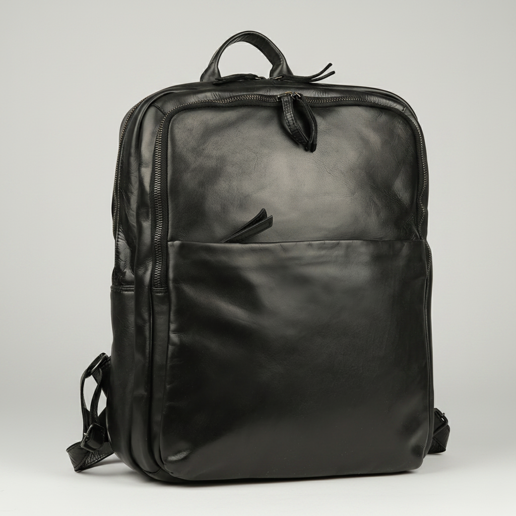 MET Two Adjustable Strap Leather Backpack. Multi-Compartment Commuter Pack