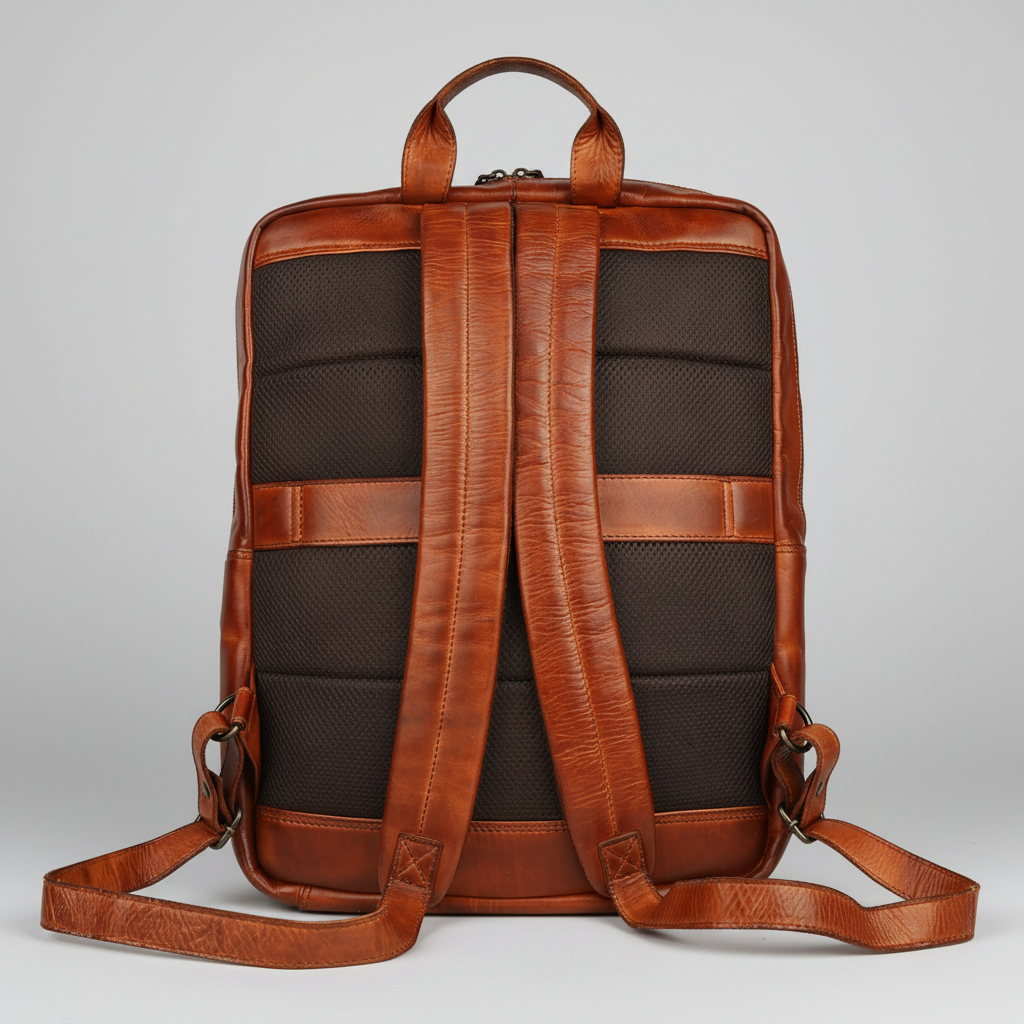 MET Two Adjustable Strap Leather Backpack. Multi-Compartment Commuter Pack