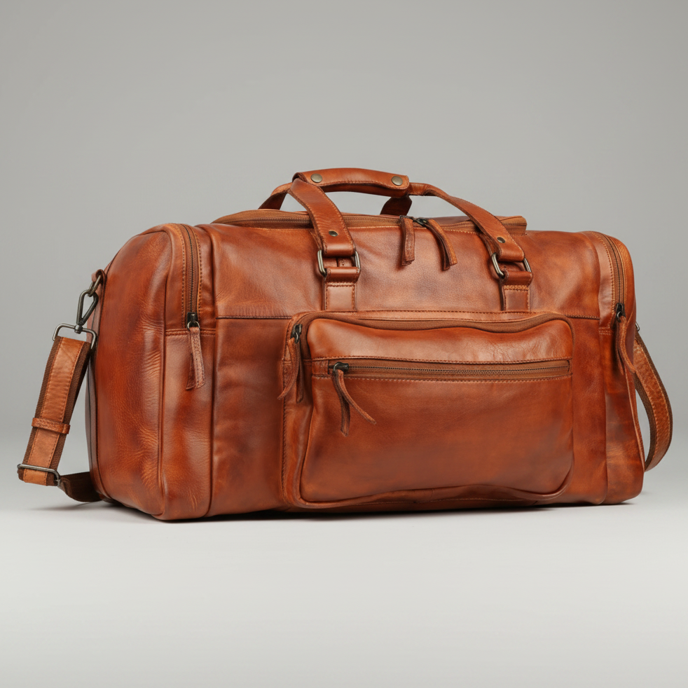 MET Premium Leather Small Duffle Bag. Urban Weekend Carry-On