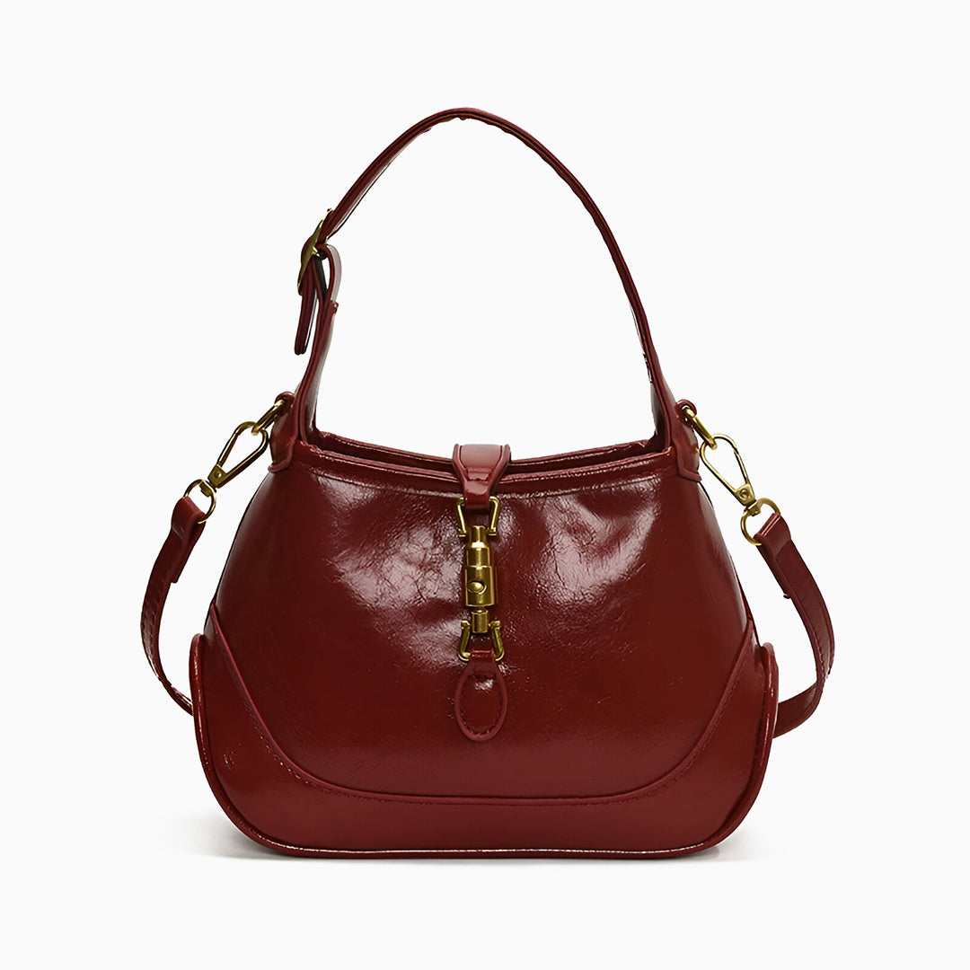 Sofie Saddle Bag – Glossy Burgundy Vegan Leather Shoulder Bag
