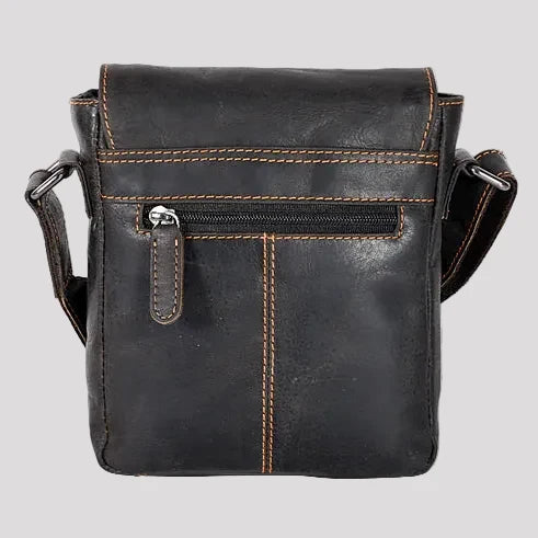 Greenwood Leather Mini-Messenger Bag. Wax Pull-Up Leather Flap Over Bag