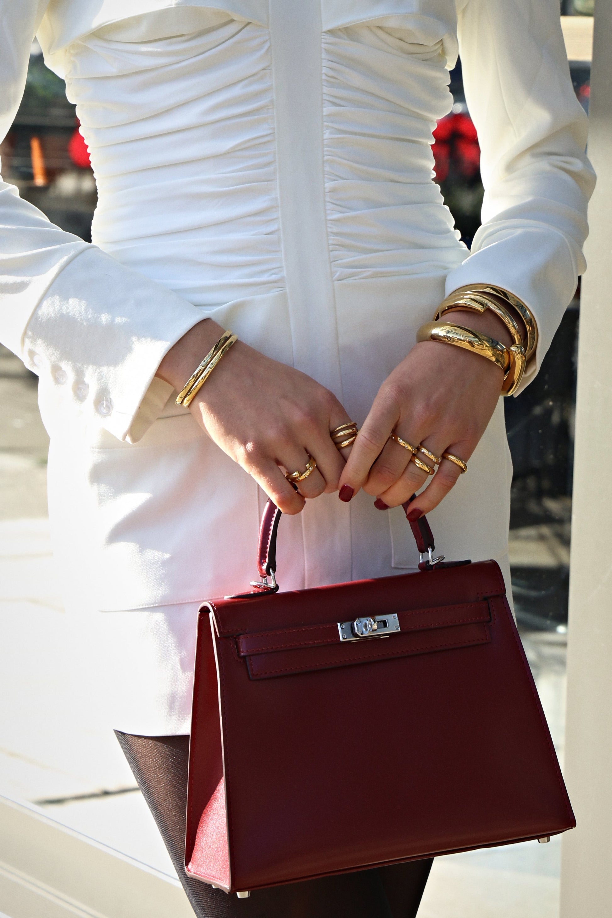 Aurora | Burgundy Full-Grain Leather Top Handle Bag – Silver Hardware & Detachable Strap