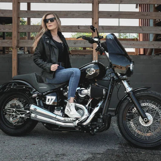 Open Road Women's Hooded Classic Leather Motorcycle Jacket