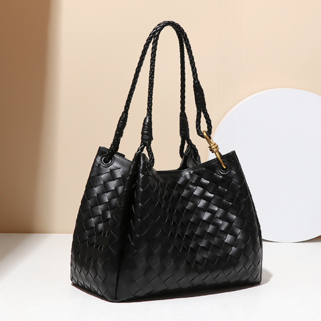 Monaco Woven Tote Bag with Braided Handle and Gold Accent – Luxury Designer Handbag